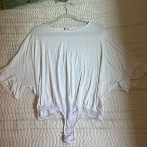 Free People White Mid Sleeve Bodysuit